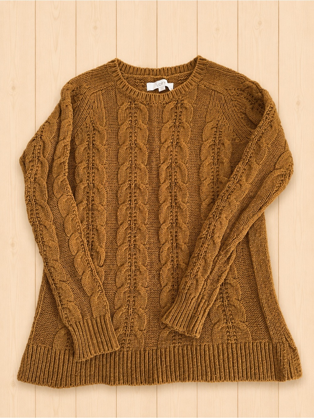 LOFT Cable Knit Sweater Mustard Ochre Brown Small